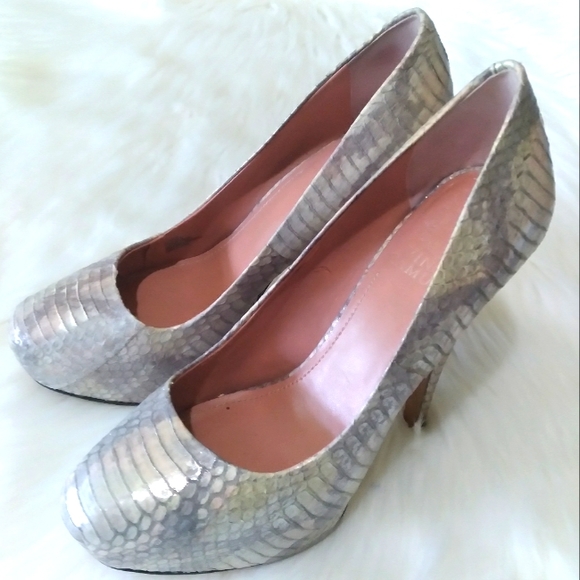 Vince Camuto Shoes - Vince Camuto  Platform Korsi Leather Snake Skin Silver Heels Size 5.5